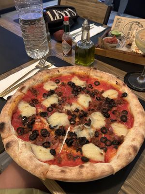 Vegan omnibeef pizza - replaced the bell pepper for olives  at The Hungry Wolf in Koh Samui