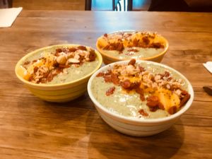 Banana bowl
Banana spinach almond milk topped with mango goji berries and nuts...delightful at The Hungry Wolf in Koh Samui