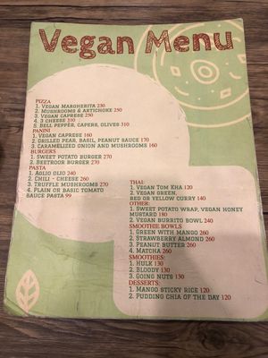 Vegan menu, January 2019 at The Hungry Wolf in Koh Samui