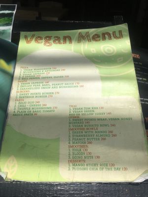 Vegan menu at The Hungry Wolf in Koh Samui