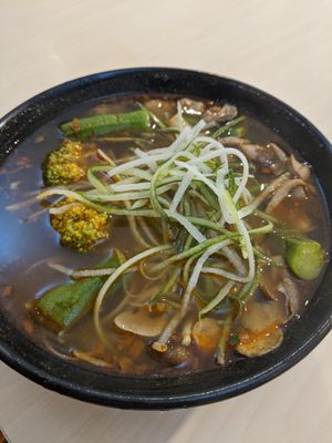 Beehoon Noodle Soup (with mock meat exchanged for broccoli...) at Veggie House 一芳 - AMK in Northeast Singapore