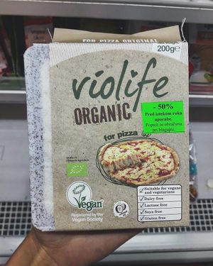 Violife organic vegan cheese for pizza at Ajda in Maribor