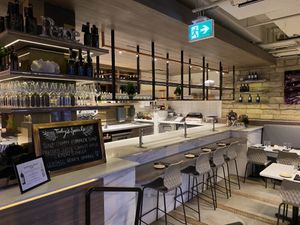 Just open. Bar view  at Kanu Cafe - Doppio Zero Pizza in Edmonton