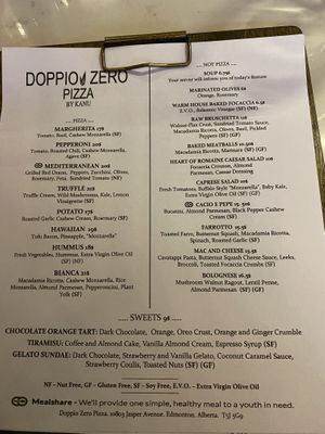 Menu at Kanu Cafe - Doppio Zero Pizza in Edmonton