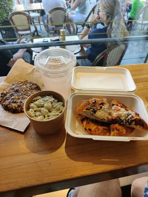 Vegan pizza, vegan salad, vegan cookie and lemonade! Very good! They had a nice Tofu wrap but there was mayonnaise in it unfortunately! at La Maison Smith in Quebec