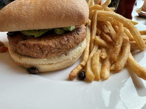 Veggie burger vegan   at Wonderland Cafe in Gardiner