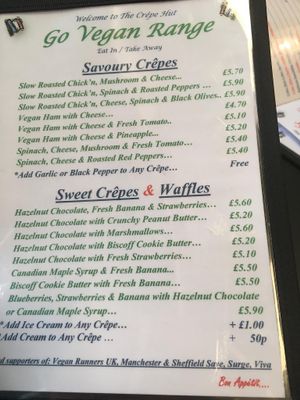 Menu  at Creative Crepes in Leeds