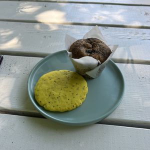 Blueberry Muffin and Lemon Chia Shortbread Cookie  at The Wellness Refinery in Sauble Beach