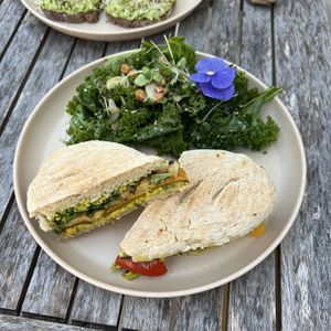 Grilled Veggie Pesto Panini, no feta, add hummus  at The Wellness Refinery in Sauble Beach