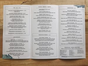 The Menu at The Wellness Refinery in Sauble Beach