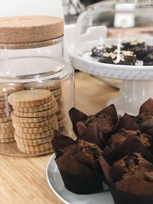 Blueberyy flax muffins, sunbutter cookies, banana fudge donuts at The Wellness Refinery in Sauble Beach