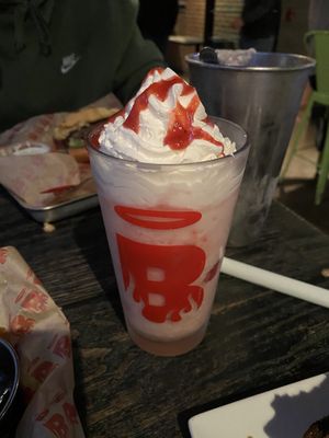 Vegan strawberry milkshake 🤤 at Burgatory - N Shore in Pittsburgh