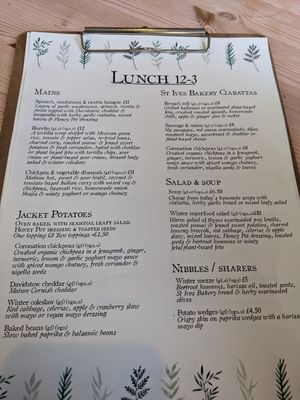 Menu Jan 22 at The Honey Pot in Penzance