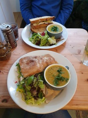 Dahl and vegan roll at The Honey Pot in Penzance