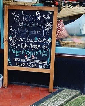 board out front at The Honey Pot in Penzance