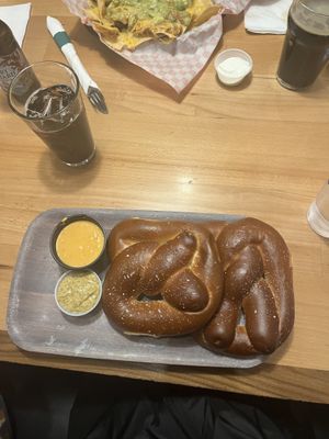 house made pretzel with cheese and mustard sauce  at Moab Brewery in Moab