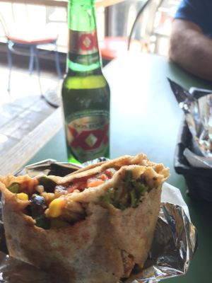 Vegetarian burrito with tofu and guac.  at Burrito del Rio in Winnipeg