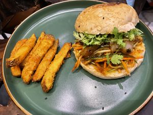 pork ban mi burger  at Monkey Grounds Coffee in Iloilo City