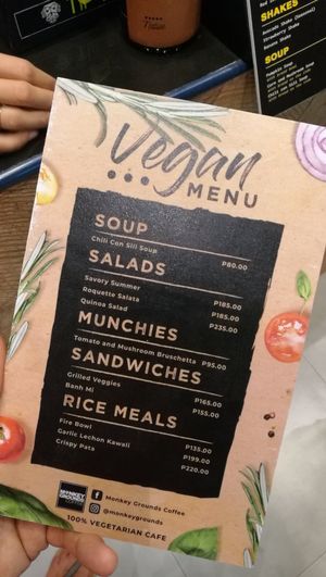 The current vegan menu.. at Monkey Grounds Coffee in Iloilo City