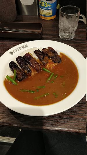 Eggplant, asparagus and tomato at Coco Ichibanya in Sapporo