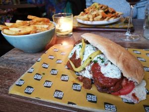 Kebab with special fries and dirty fries at Koocha Mezze Bar in Bristol