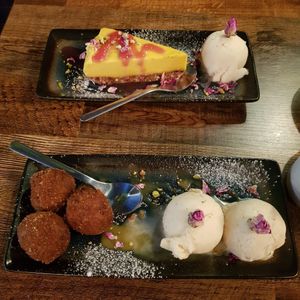 Cheesecake and donut balls (I forget the name of them) at Koocha Mezze Bar in Bristol