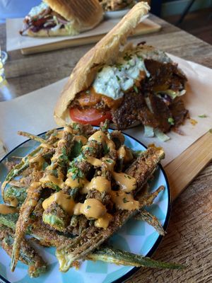 Kebab and okra fries   at Koocha Mezze Bar in Bristol