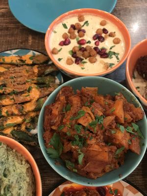 Spiced potatoes, okra fries, hummus   at Koocha Mezze Bar in Bristol