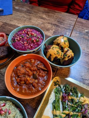 gaymeh, artichoke dip and vegetable fritter   at Koocha Mezze Bar in Bristol