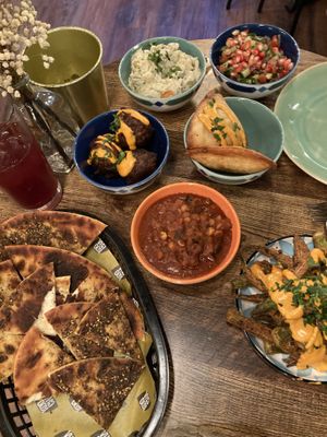 Our mezze table  at Koocha Mezze Bar in Bristol