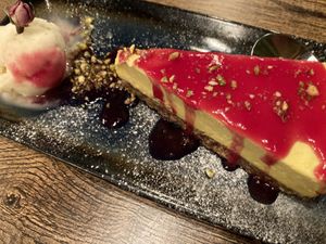 Cheesecake with cashew cream  at Koocha Mezze Bar in Bristol
