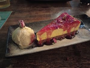 Passions fruit cheesecake & ice-cream at Koocha Mezze Bar in Bristol