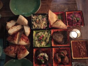 Selection of mezze dishes at Koocha Mezze Bar in Bristol