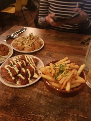 Mezze plus not needed but delicious chips at Koocha Mezze Bar in Bristol