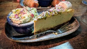 Pistachio cheesecake at Koocha Mezze Bar in Bristol
