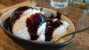 Vanilla ice cream & chocolate sauce (koocha kids) at Koocha Mezze Bar in Bristol