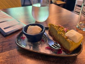 pistachio cheesecake at Koocha Mezze Bar in Bristol