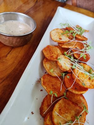 Tapioca chips with Soy curd. Vegan🌱 at Go Native - Jayanagar in Bangalore