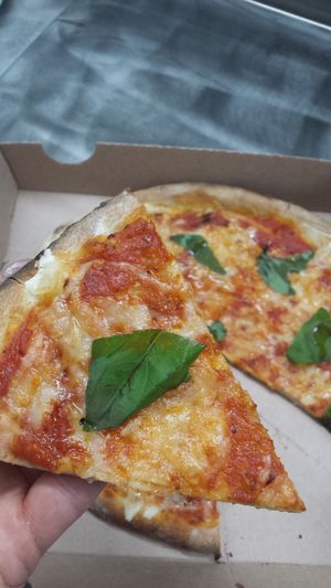 Celtic Crust Classic - tomato sauce, vegan cheese, basil at Celtic Crust Food Trailer in Fishguard