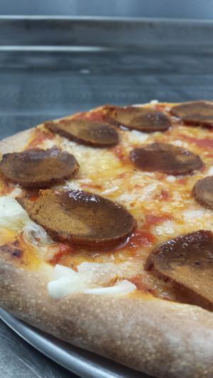 Homemade seitan Chorizo pizza from Celtic Crust Pizza at Celtic Crust Food Trailer in Fishguard