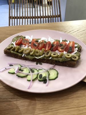 Greek avo Toast with vegan feta at Happy Blender in Athens