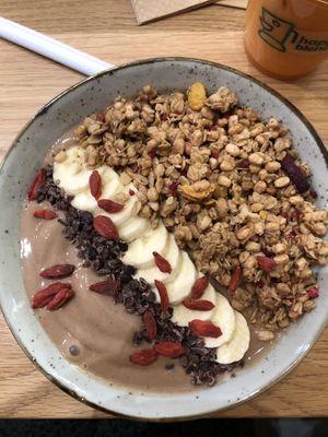 Chocolate smoothie bowl at Happy Blender in Athens
