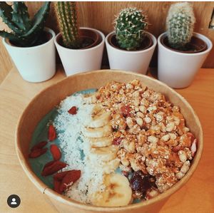 Blue spirulina bowl at Happy Blender in Athens
