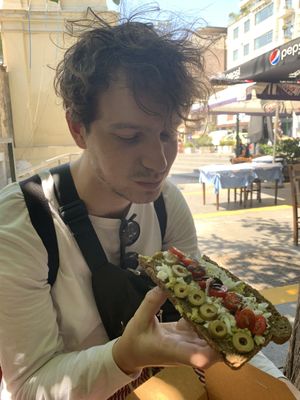 Greek toast with nice ‘feta’  at Happy Blender in Athens