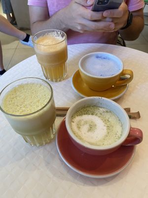 Front: Matcha latte and healthy skin juice  at Happy Blender in Athens