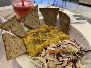 Scrambled “egg” with a lightly seasoned cabbage salad that was reallly good  at Happy Blender in Athens