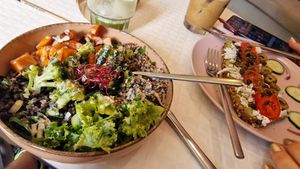 Buddha bowl and avo on toast. at Happy Blender in Athens