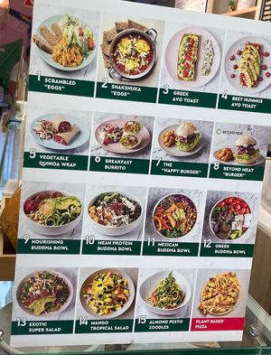 Vegan wall menu  at Happy Blender in Athens