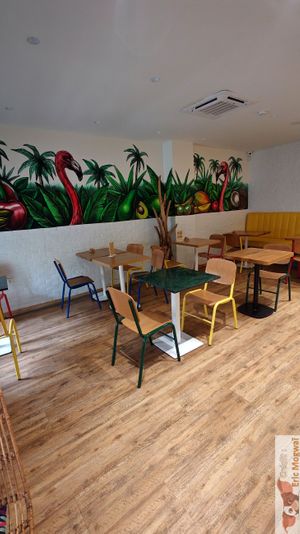 Upstairs seats at Happy Blender in Athens