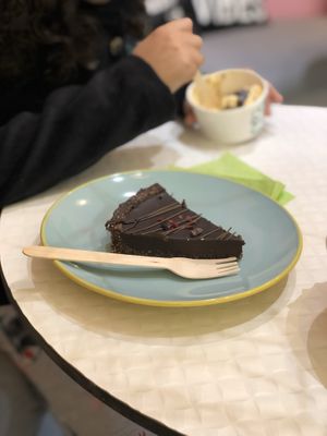 Raw chocolate tart - tasted like a chocolate bar ! at Happy Blender in Athens